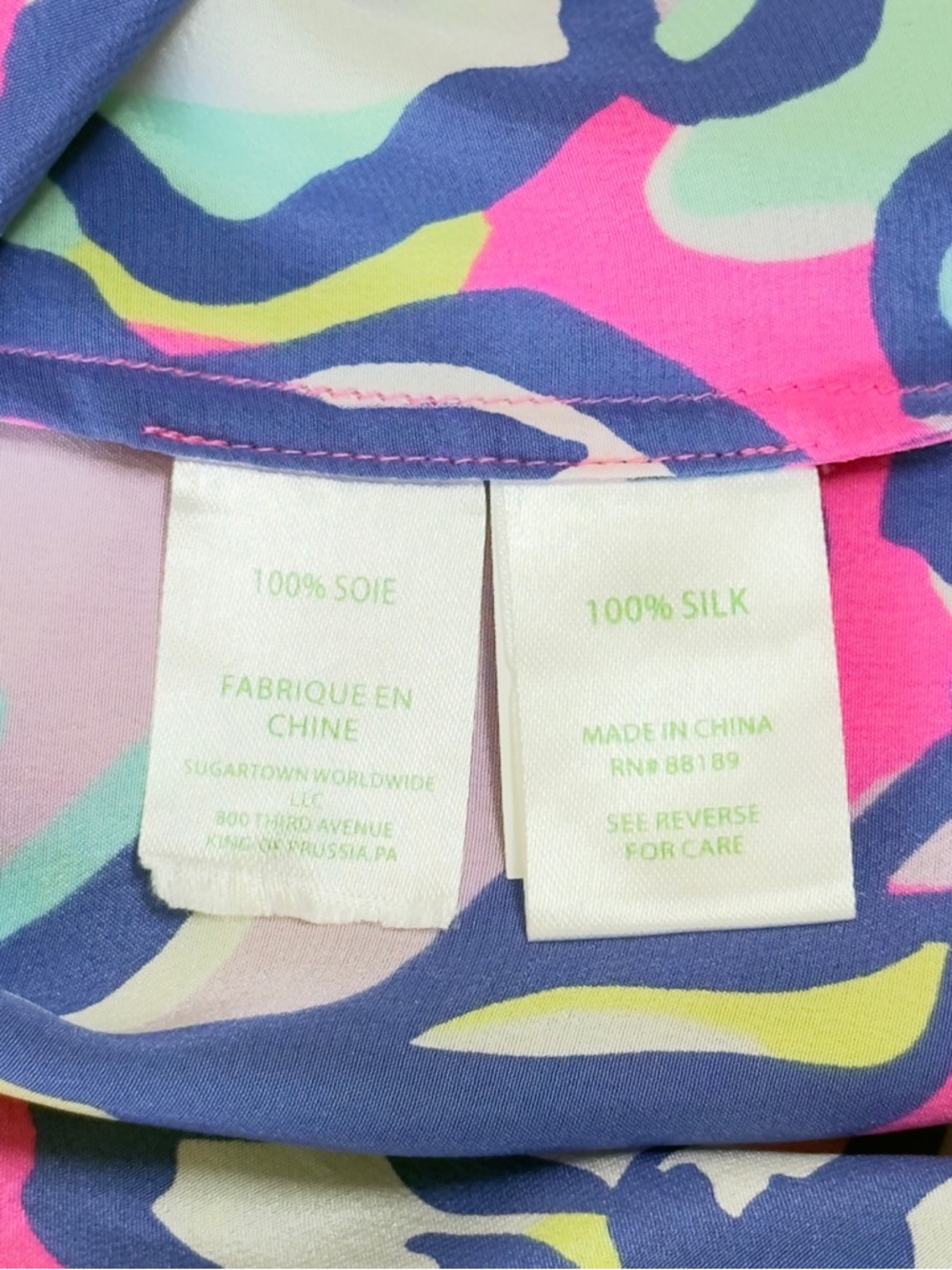 Lilly Pulitzer Elsa Silk Top with Tropical Print in Pink, Purple & Yellow - Picture 9 of 12